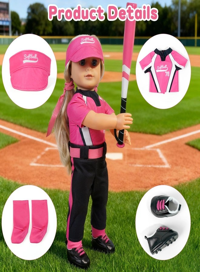 ARTST Softball Uniform Doll Outfit-American 18 inch Doll Clothes and Accessories Set Including Hat Pink Baseball Clothing Bat Shoes Socks and Hairbow,Gifts for Girls&Boys(NO Doll) - Image 3